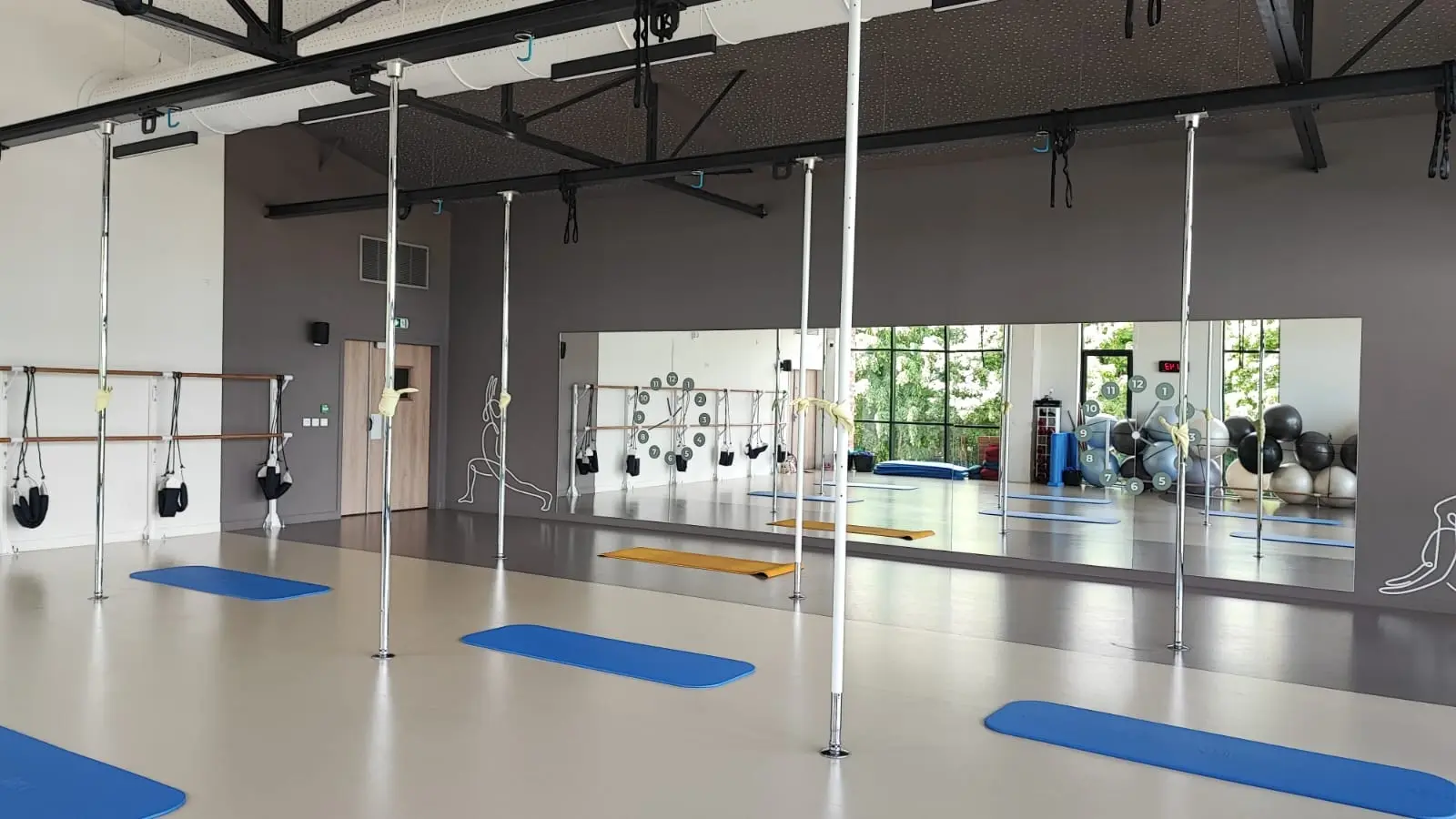 Salle de pole dance avec barres X-POLE professionnelles